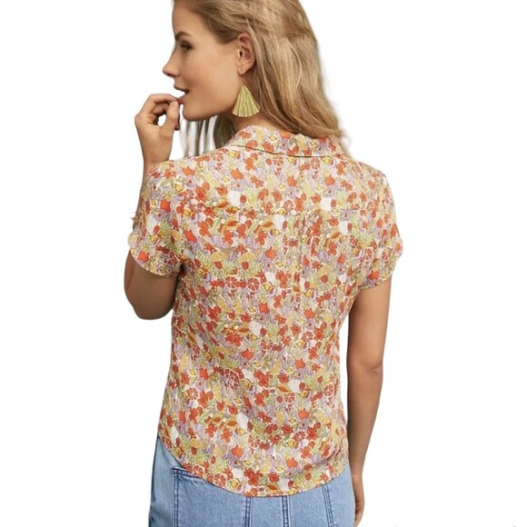 ANTHROPOLOGIE MAEVE Women’s Size 0 Button Down Shirt Citrus Floral Tie Front Bow - Picture 4 of 13